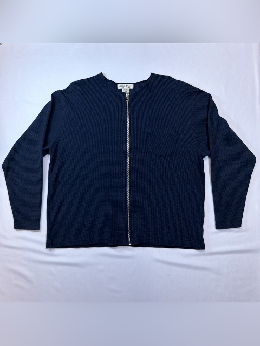 Eddie Bauer Women’s Navy Blue Zip-up Waffle Knit Top Size M